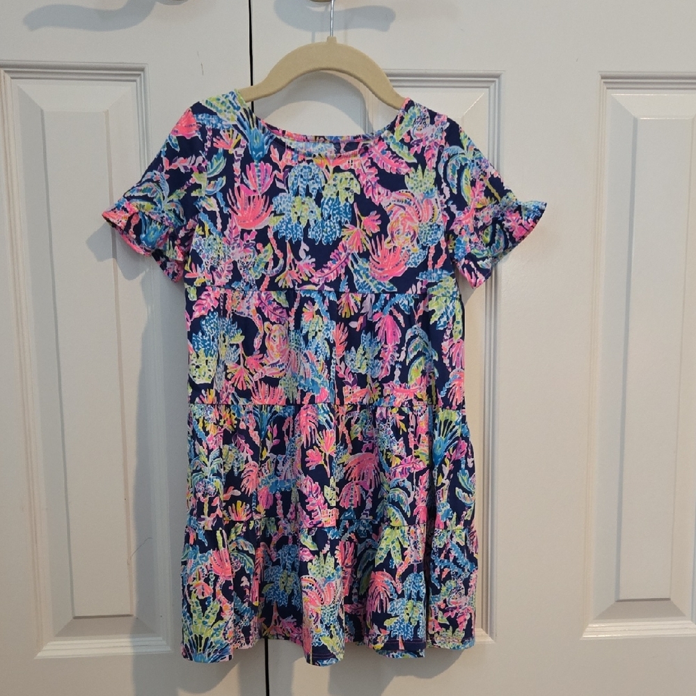 Lilly Pulitzer Jodee Blue Pink Coral Size Small 4/5 100% Cotton Dress, Like New